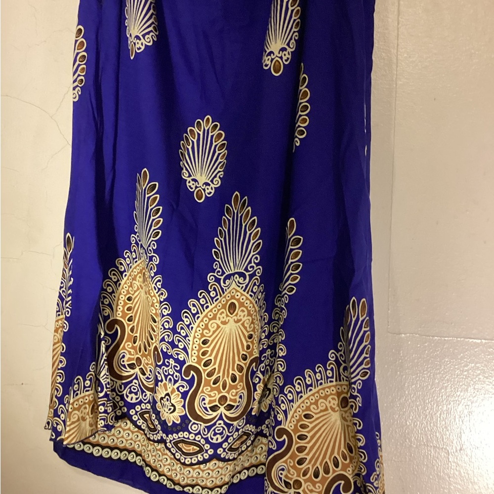 GM Fashion Sleeveless Blue Patterned Dress p2p~22” length: 50” with Pockets - Picture 7 of 10